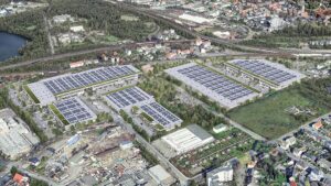 Vollelektrisch, solarbetrieben und ressourcenschonend: Prologis strebt mit dem Logistik- und Gewerbepark DC4ward eine DGNB-Platin-Zertifizierung an.