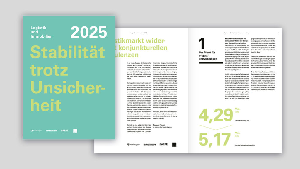 „Logistik und Immobilien“ ist eine unabhängige Studienreihe des Kompetenzzentrums für Logistik und Immobilien und des Analyseunternehmens Bulwiengesa. Sie beleuchtet die Assetklasse Logistikimmobilien aus verschiedenen Perspektiven und hat sich als Studienreihe für Logistikimmobilien in Deutschland etabliert. Die Studie gibt einen Überblick über die wichtigsten Akteure auf dem vielfältigen deutschen Markt und bietet dem Fachpublikum sowie der interessierten Öffentlichkeit einen Leitfaden zur Orientierung.