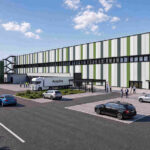 Die Visualisierung zeigt den Logistikneubau in Kerpen bei Fertigstellung.